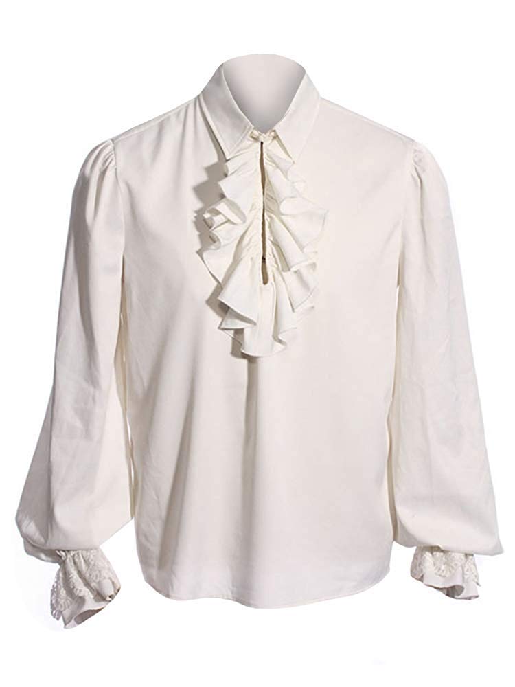 Runcati Mens Pirate Shirt Ruffle Victorian Renaissance Steampunk Vampire Poet Shirts Medieval Halloween Costume - Image 1